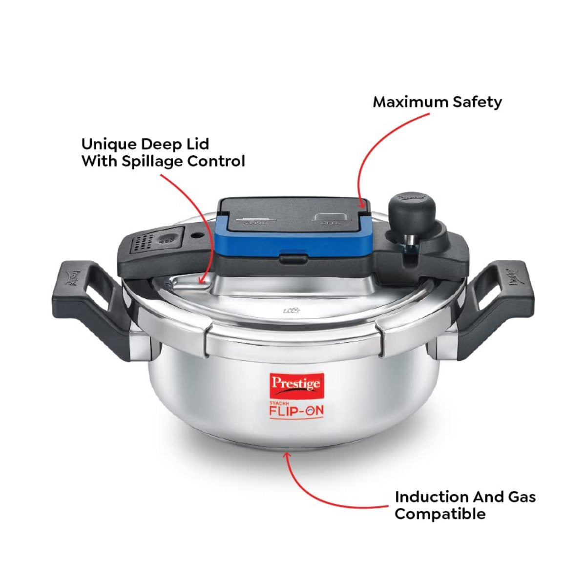 Prestige 3L Svachh FLIP-ON Stainless Steel Pressure Cooker with Glass Lid