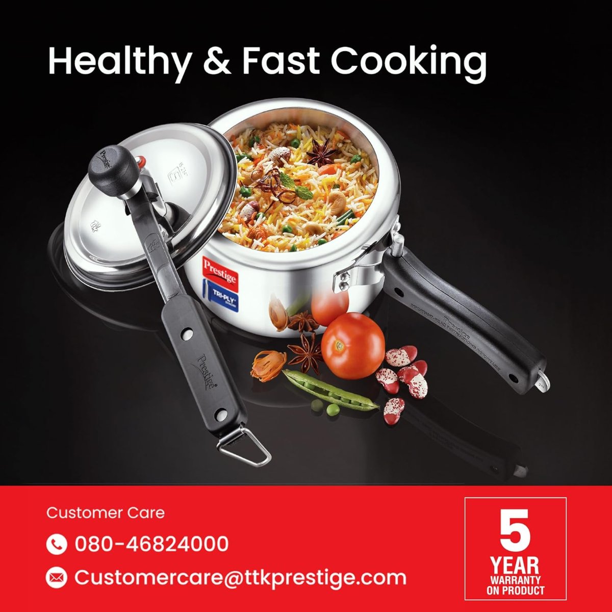 Prestige Triply Svachh Inner Lid, 3.5 Liter Pressure Cooker, Silver - 20720