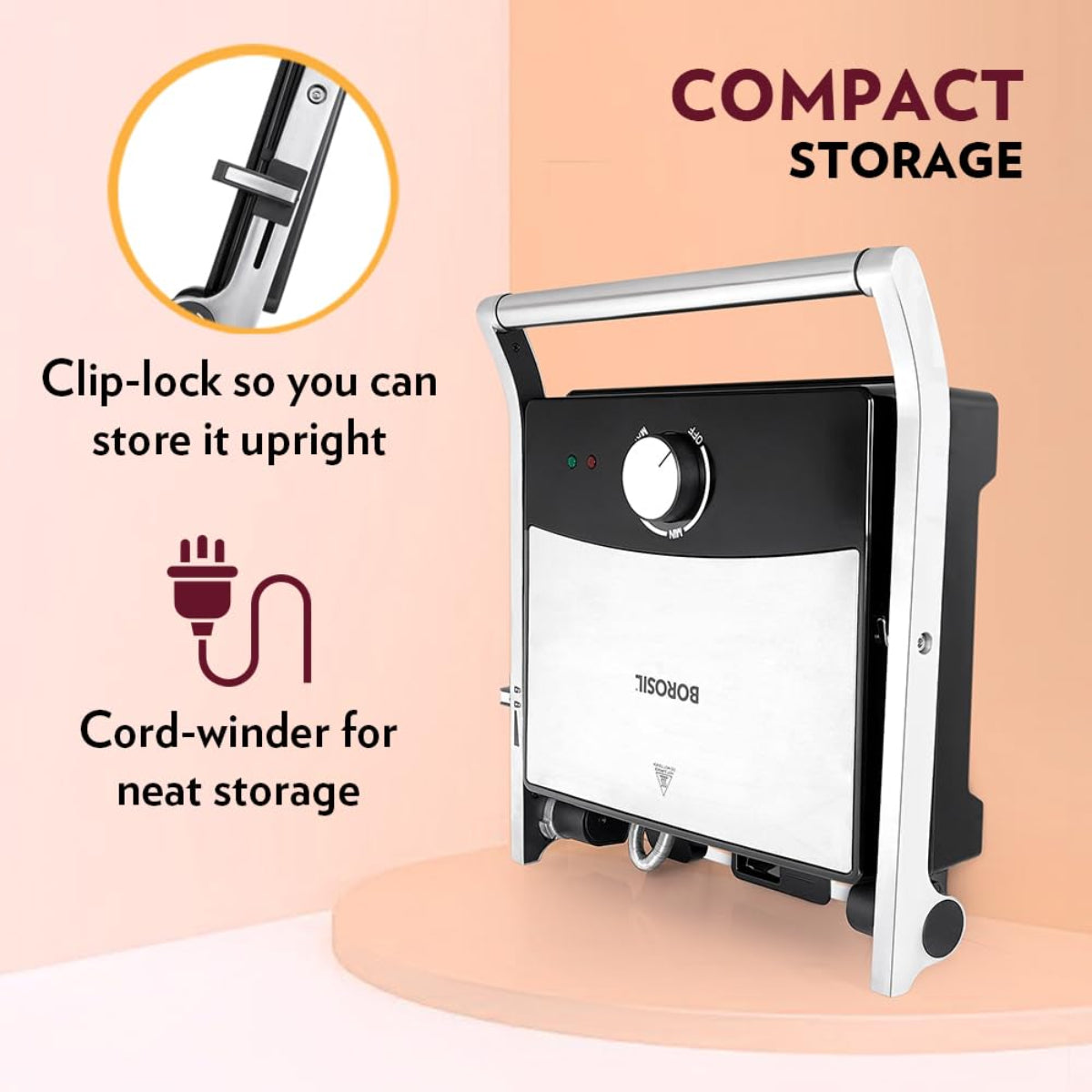 Borosil Mega Jumbo 2000W Grill Sandwich Maker | Opens 180°, 6 Sandwiches - BSM01