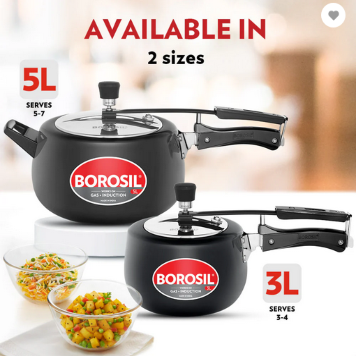 Borosil Pronto Hard Anodised SS Lid 5L Pressure Cooker, Induction Base - HAPRON05PC03