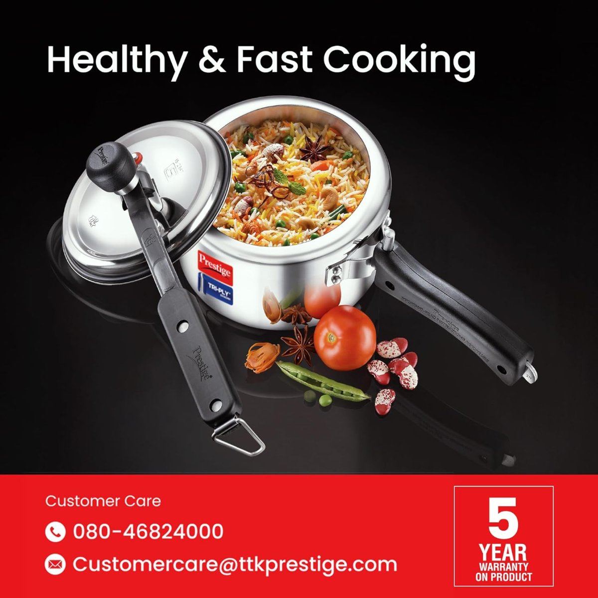 Prestige Triply Svachh Inner Lid, 3 Liter Pressure Cooker, Silver - 20714