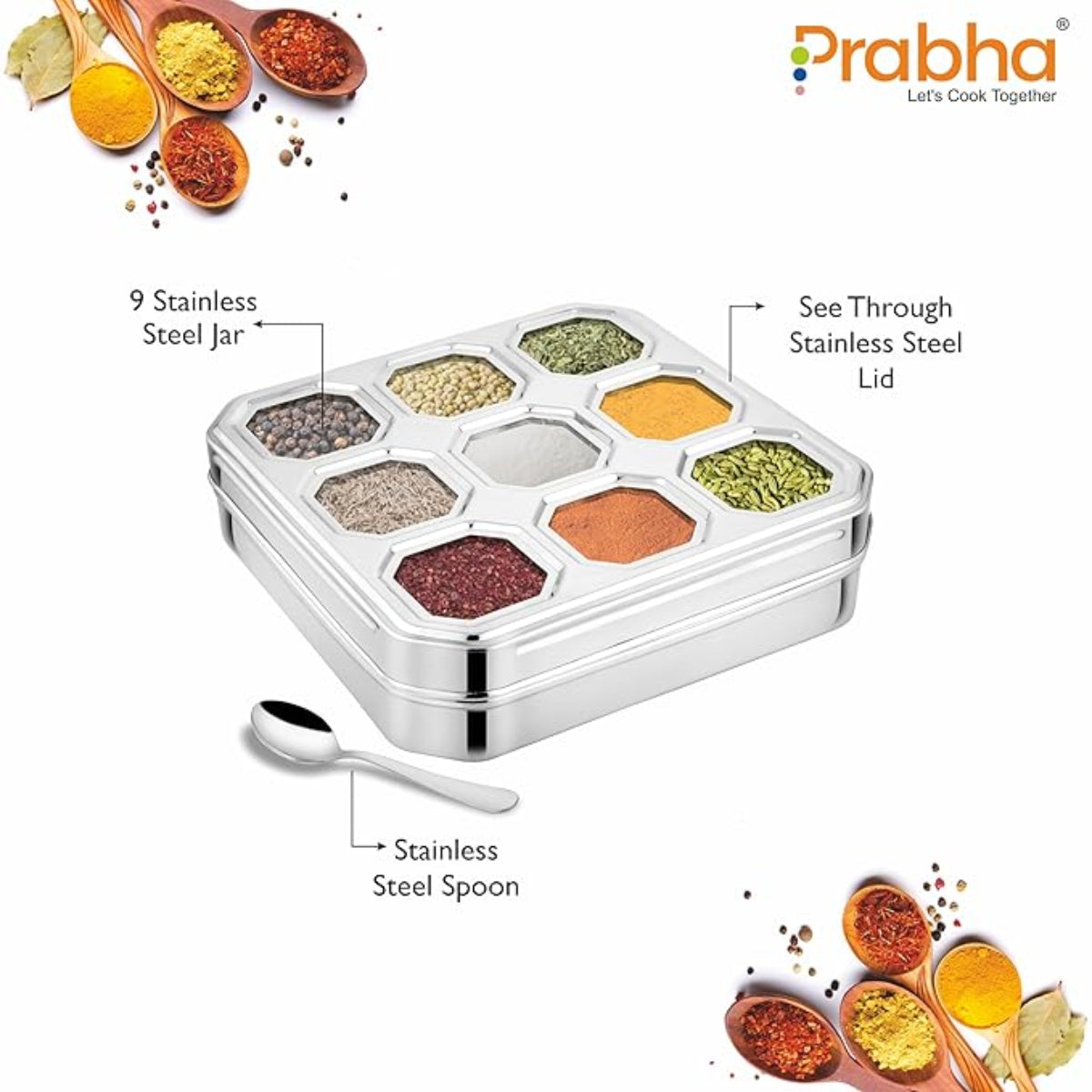 Prabha Stainless Steel Fusion Square Spice