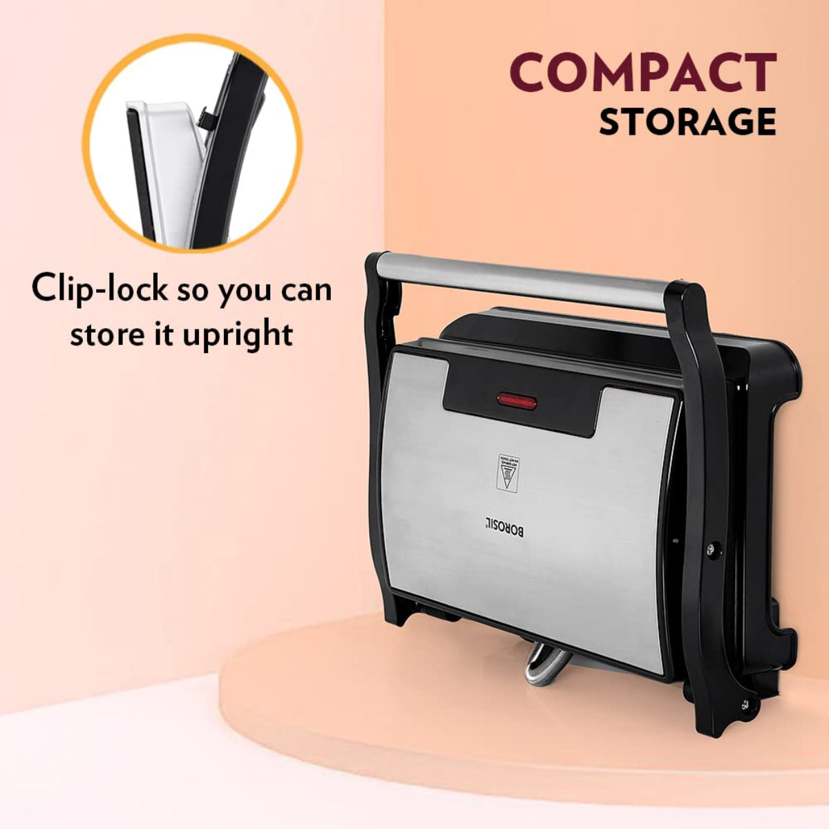 Borosil 700 Watts Meta Prime Grill Sandwich Maker | Opens 90° , 2 Sandwiches - BGRILLSS13