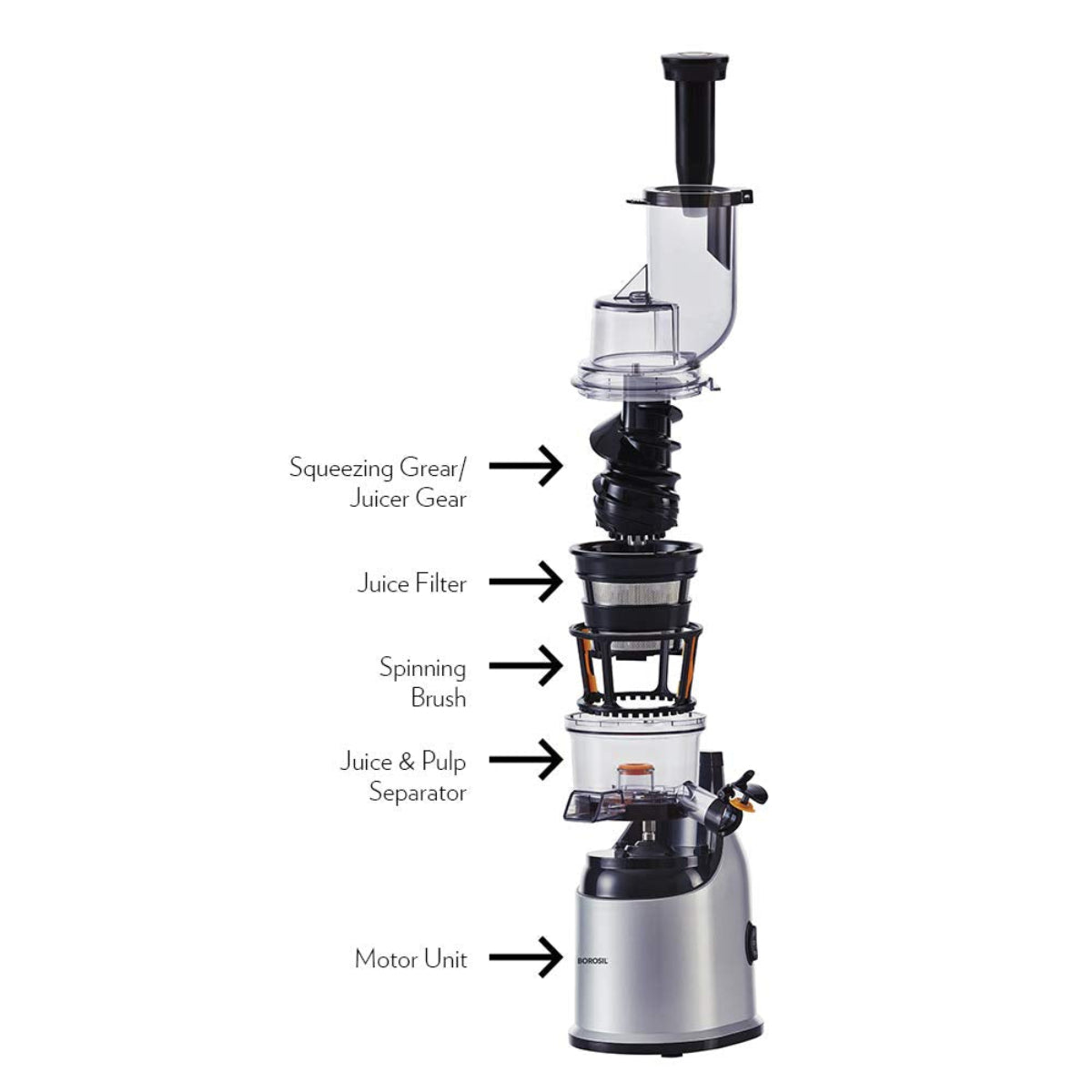 Borosil Health Pro 200-Watt Slow Juicer, Black - WB14