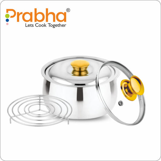 Prabha Annapurna Casserole Belly With Steel & Glass Lid