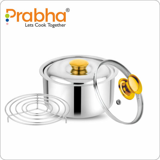 Prabha Annapurna Casserole Plain With Steel & Glass Lid