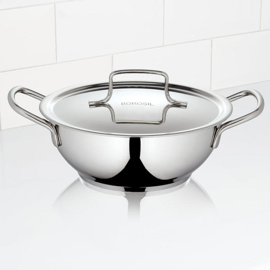 Borosil Cookfresh SS Deep Kadhai With Lid in Size 1.8L | 2.3 L | 2.8 L