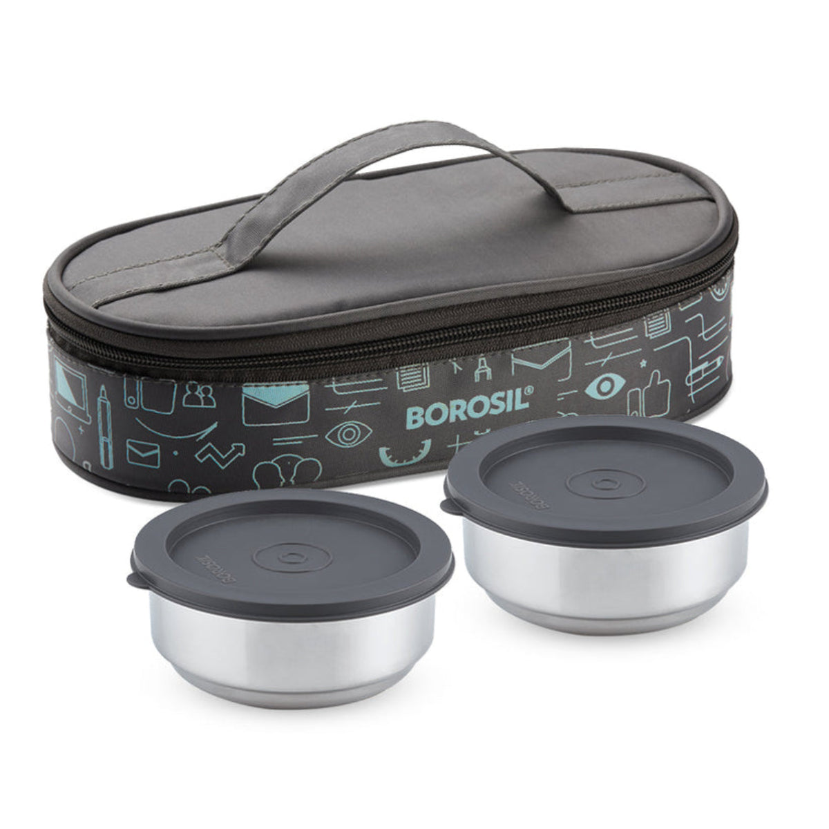 Borosil Carryfresh Lunchbox, Set of 2, Flat (Medium) | 180ml