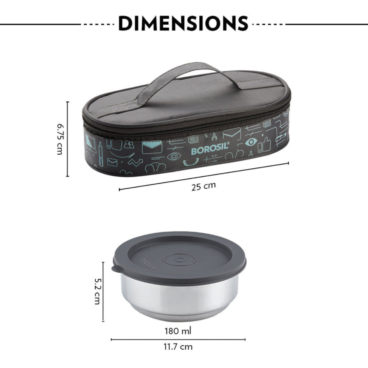 Borosil Carryfresh Lunchbox, Set of 2, Flat (Medium) | 180ml