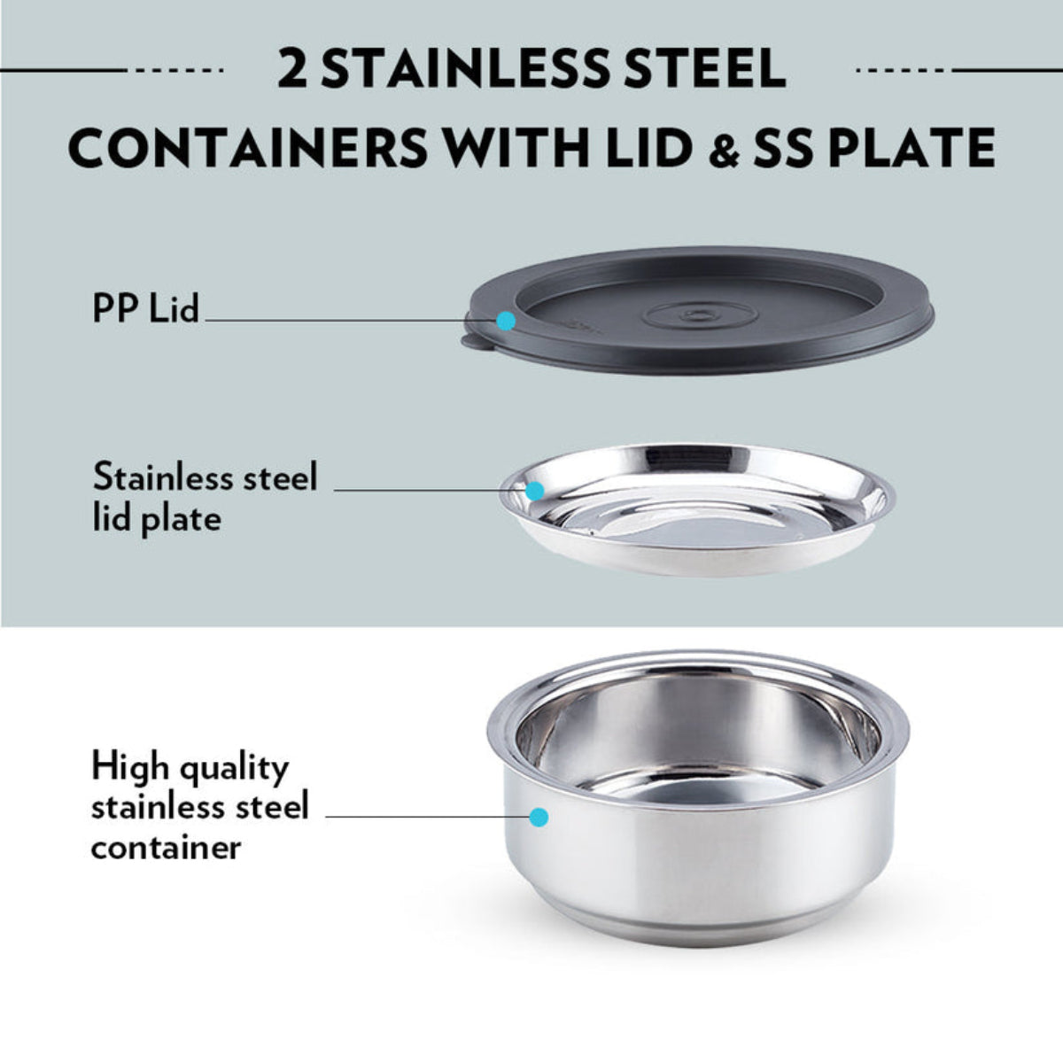 Borosil Carryfresh Lunchbox, Set of 2, Flat (Medium) | 180ml