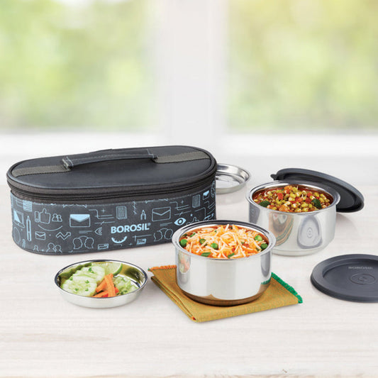 Borosil Carryfresh Lunchbox, Set of 2, Flat (Medium) | 280ml