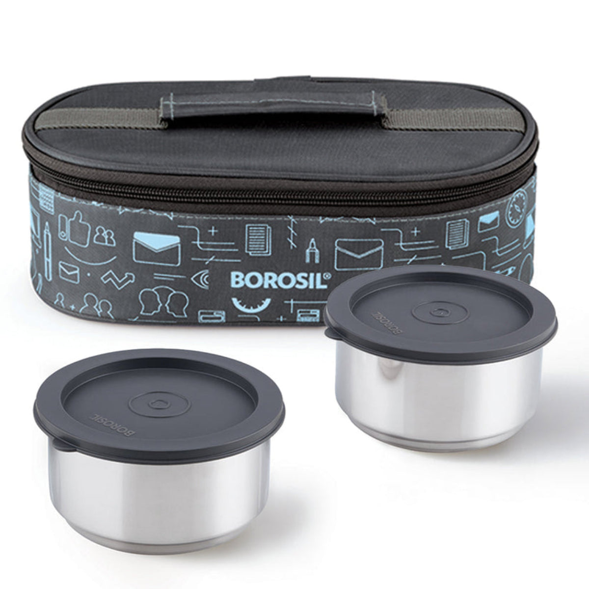 Borosil Carryfresh Lunchbox, Set of 2, Flat (Medium) | 280ml