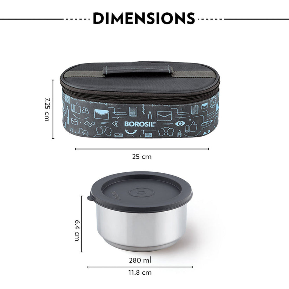 Borosil Carryfresh Lunchbox, Set of 2, Flat (Medium) | 280ml