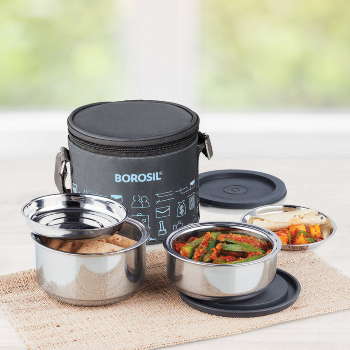 Borosil Carryfresh Lunchbox, Set of 2, Large, 180ml + 280ml