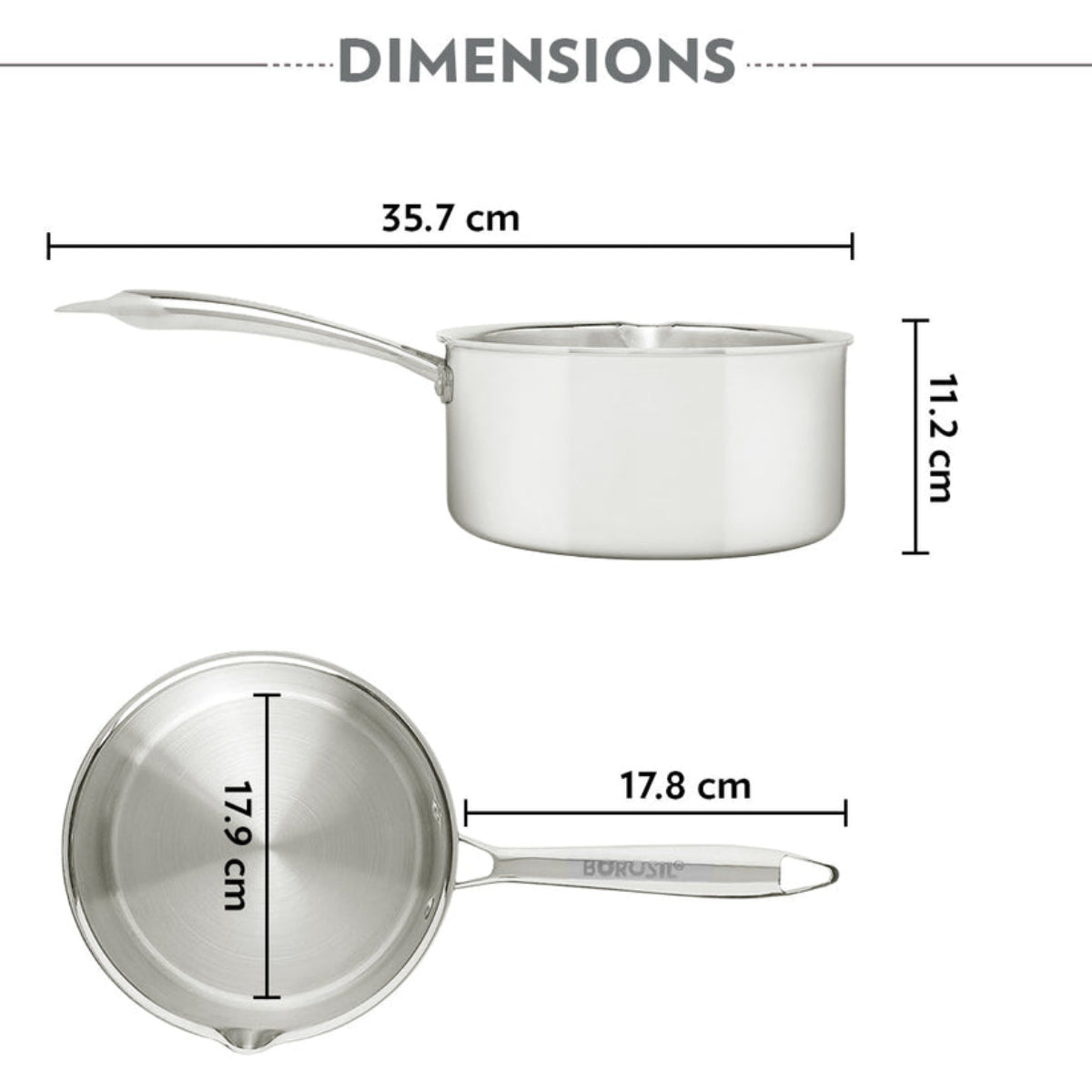 Borosil Cookfresh Triply Saucepan w Spout With Steel Handle 1.7L | 2.1 L