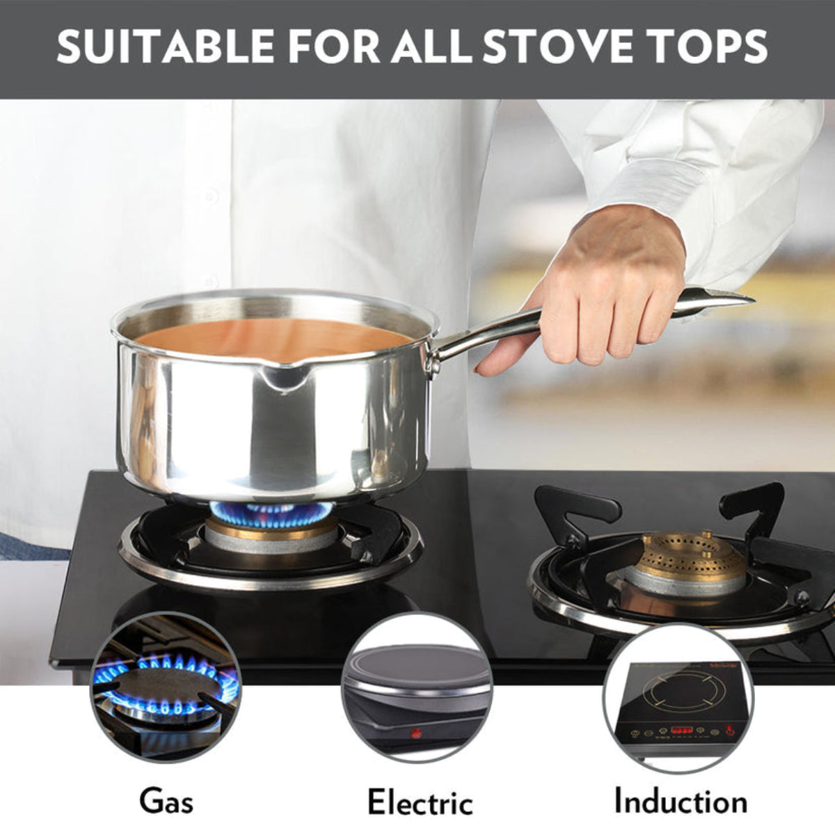 Borosil Cookfresh Triply Saucepan w Spout With Steel Handle 1.7L | 2.1 L