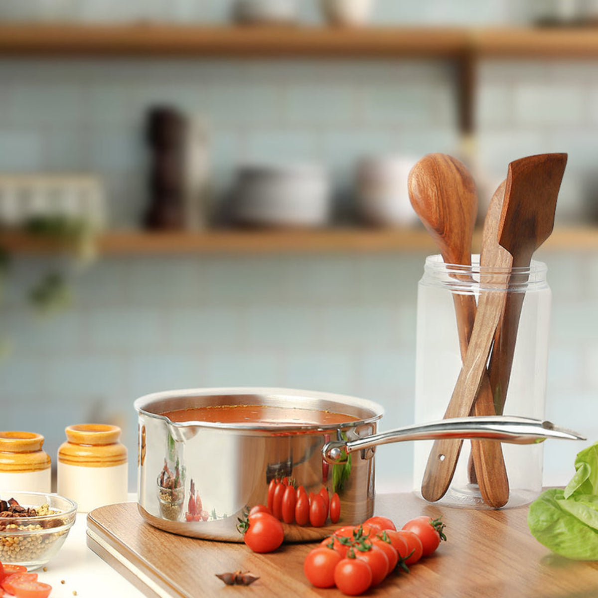 Borosil Cookfresh Triply Saucepan w Spout With Steel Handle 1.7L | 2.1 L