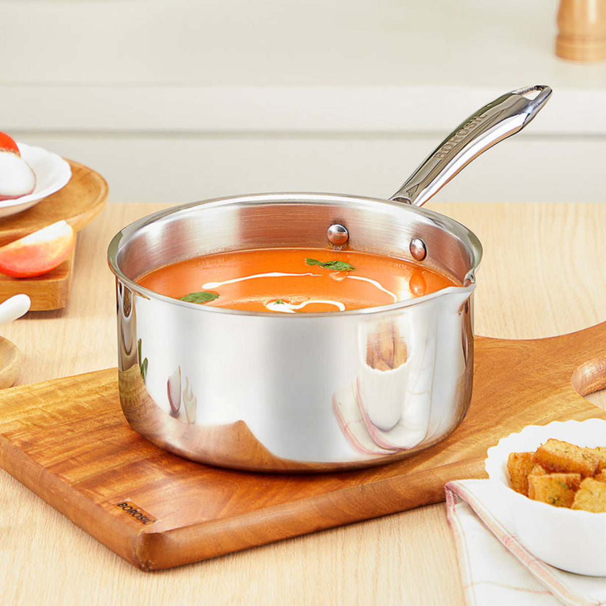 Borosil Cookfresh Triply Saucepan w Spout With Steel Handle 1.7L | 2.1 L