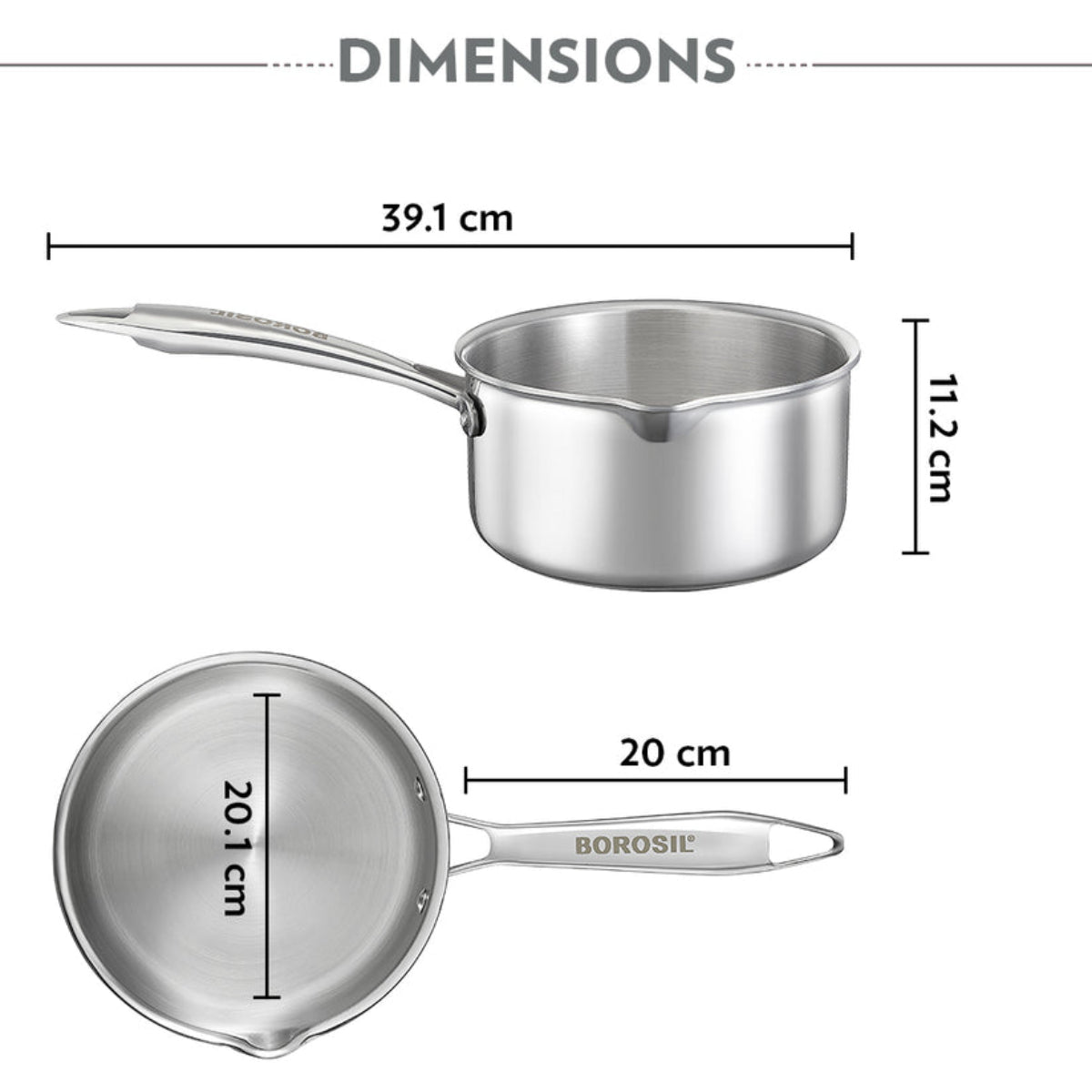 Borosil Cookfresh Triply Saucepan w Spout With Steel Handle 1.7L | 2.1 L