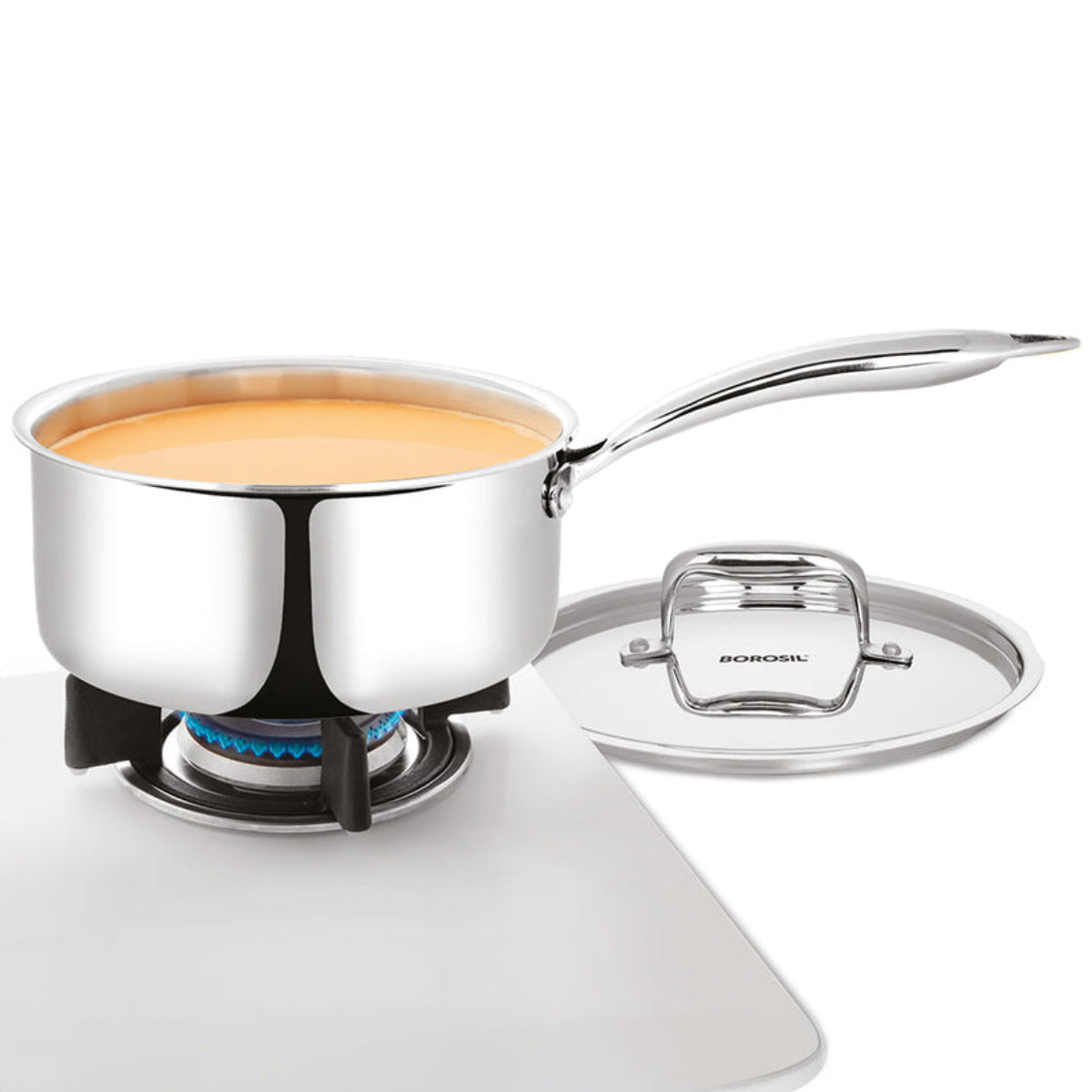 Borosil Cookfresh Triply Saucepan With Lid And Steel Handle 1.7 L | 2.1 L | 2.7 L