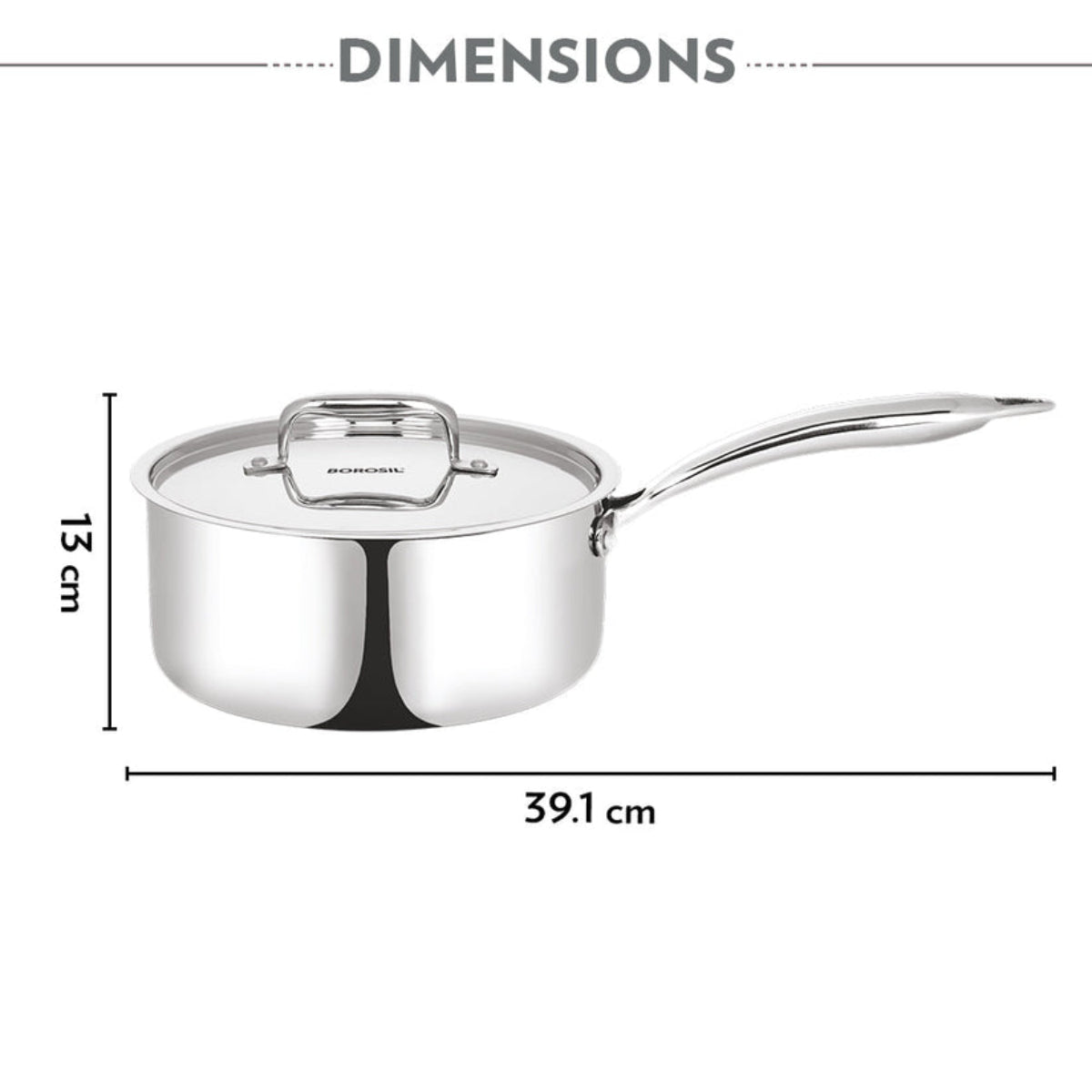 Borosil Cookfresh Triply Saucepan With Lid And Steel Handle 1.7 L | 2.1 L | 2.7 L