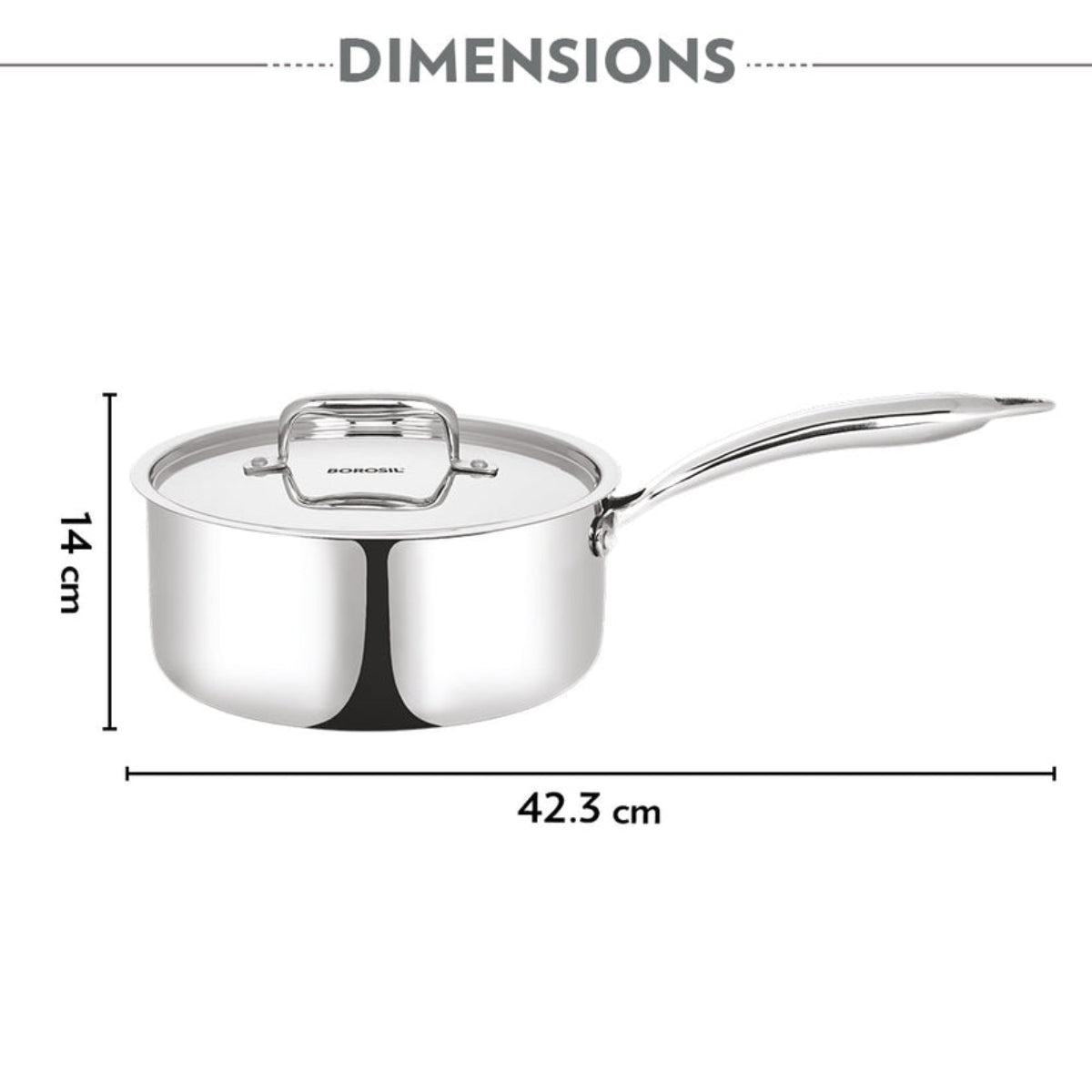Borosil Cookfresh Triply Saucepan With Lid And Steel Handle 1.7 L | 2.1 L | 2.7 L