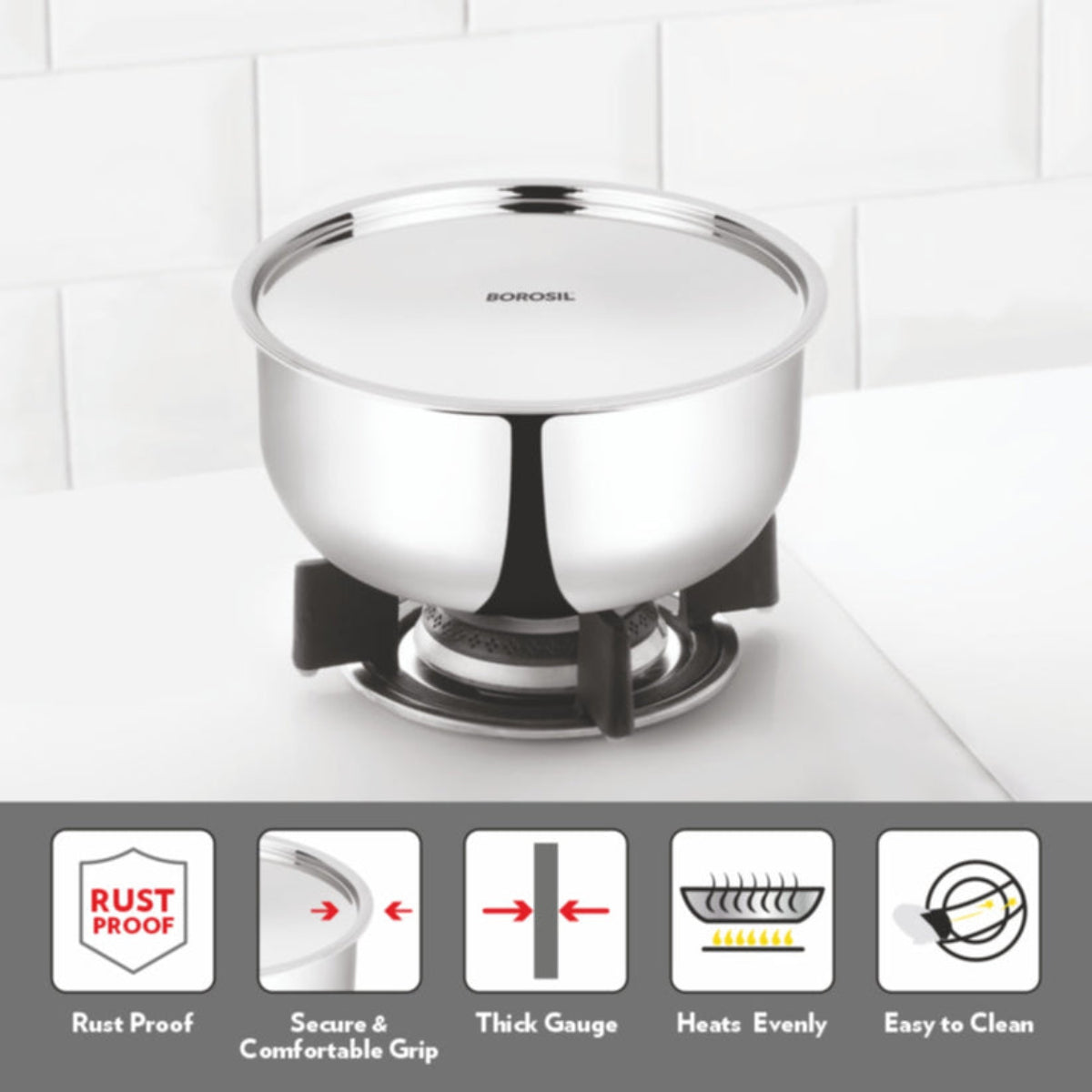 Borosil Cookfresh SS Triply Tope With Lid 1.2L | 3.1L | 3.6L | 4.6L