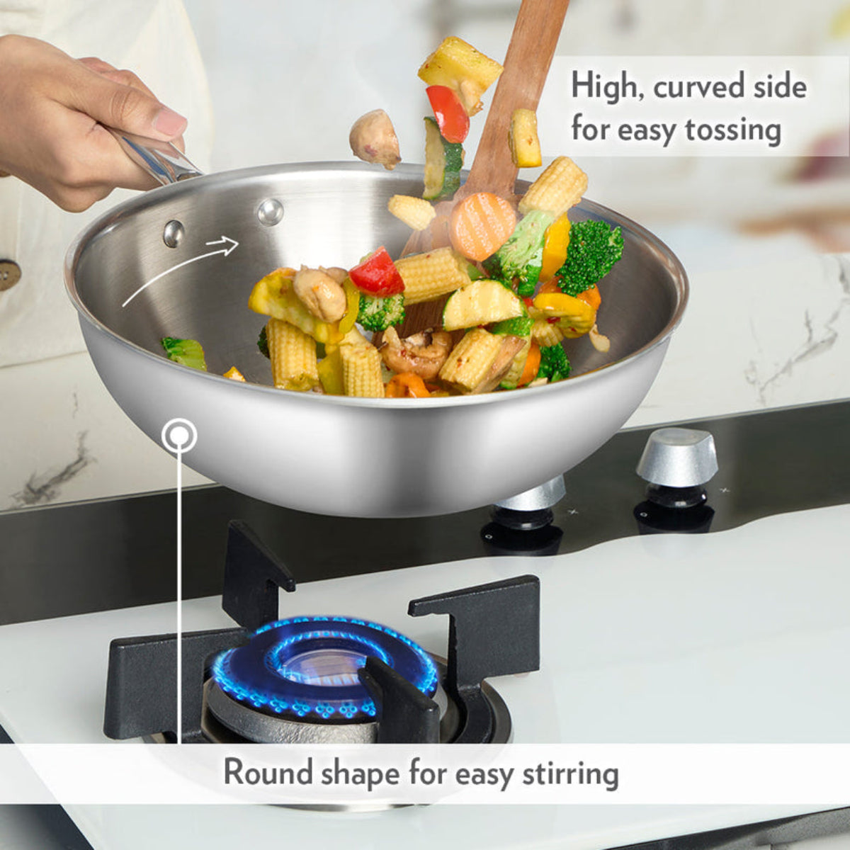 Borosil Cookfresh SS Tri-ply Wok with Lid 1.75 L | 2.25 L | 2.85 L  | 3.5 L