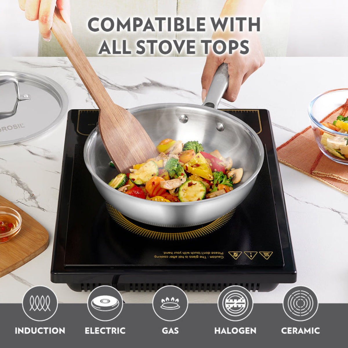 Borosil Cookfresh SS Tri-ply Wok with Lid 1.75 L | 2.25 L | 2.85 L  | 3.5 L