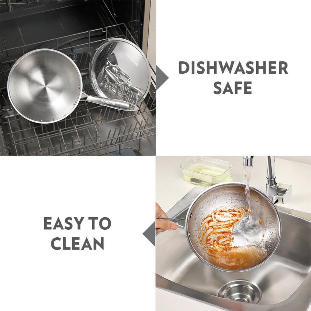 Borosil Cookfresh SS Tri-ply Wok with Lid 1.75 L | 2.25 L | 2.85 L  | 3.5 L