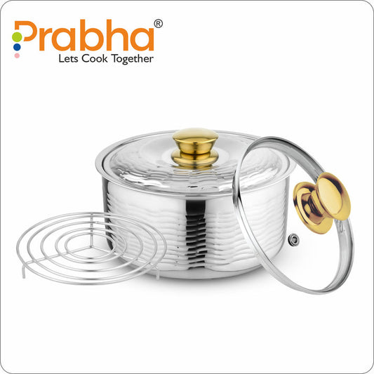 Prabha Craft Queen Casserole With Steel & Glass Lid