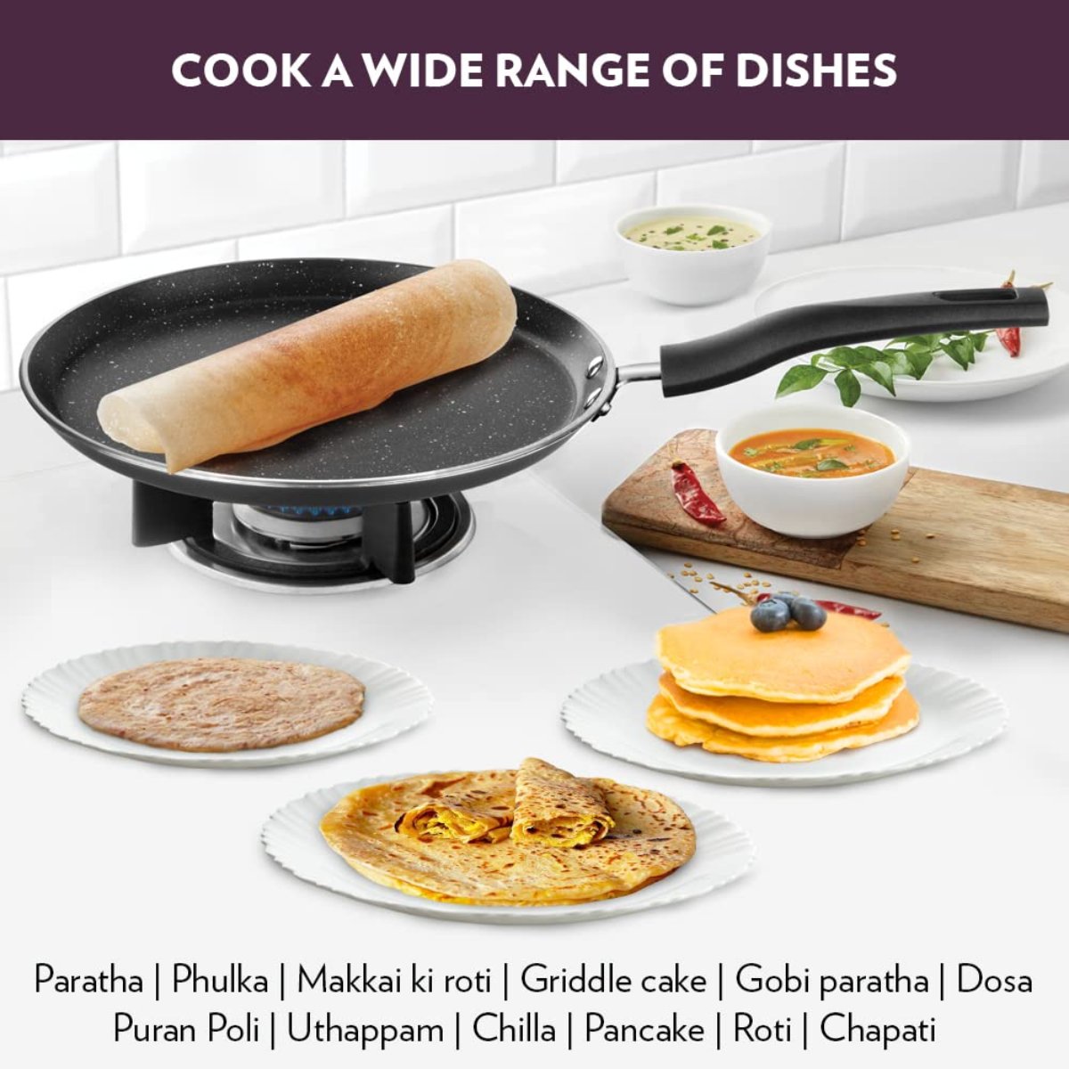 Borosil Granito Non-Stick Flat Tawa, Induction Friendly 25 cm - NSFT25GR01