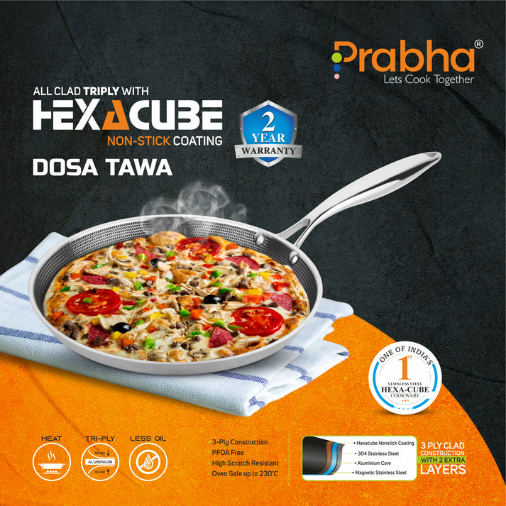 Prabha Steels Triply Hexa Cube Dosa Tawa 26cm , 28 cm  , 30 cm