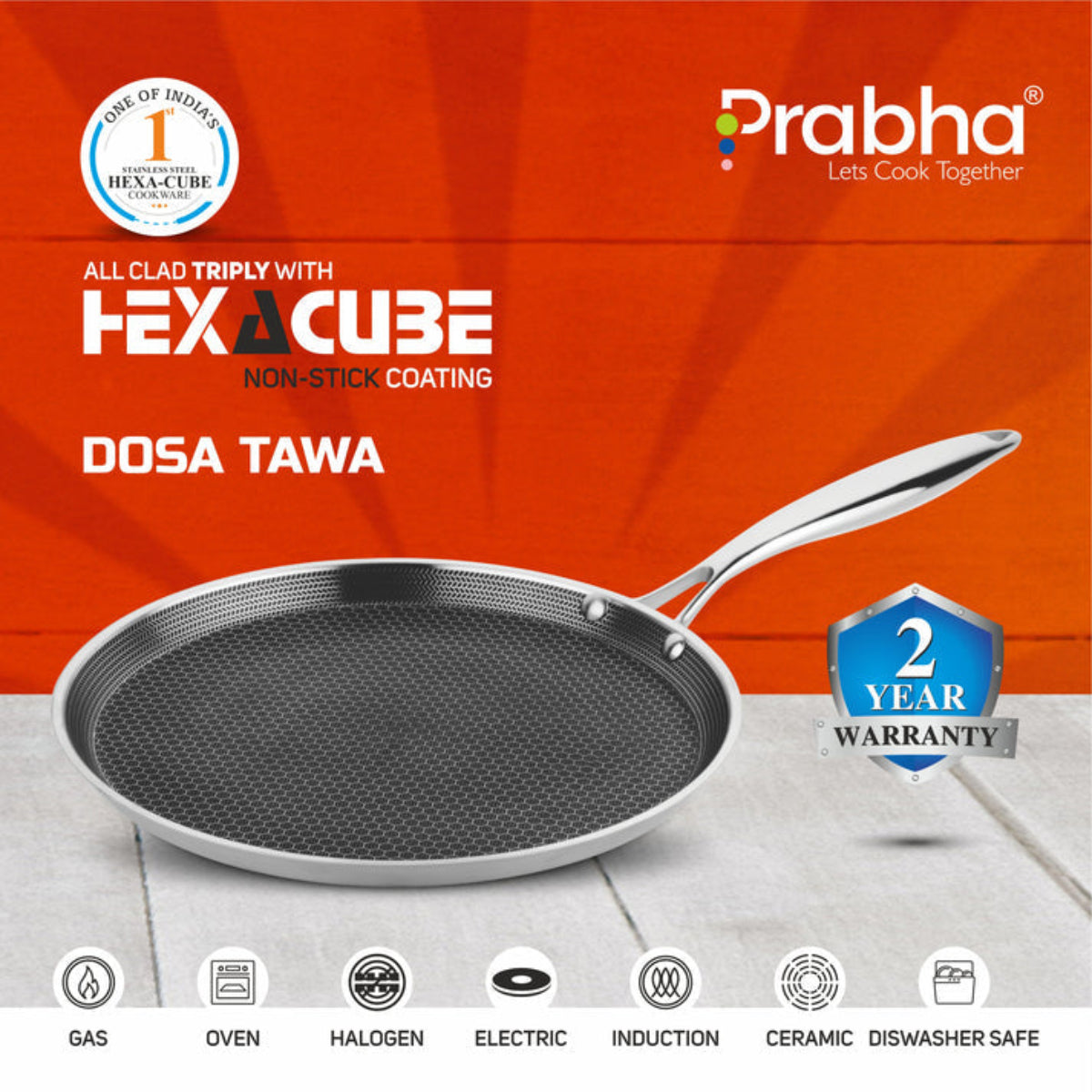 Prabha Steels Triply Hexa Cube Dosa Tawa 26cm , 28 cm  , 30 cm