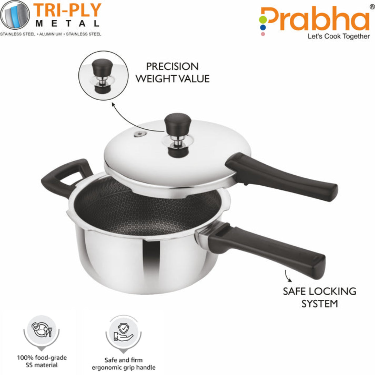 Prabha Triply Hexa Cube Non Stick Pressure Cooker