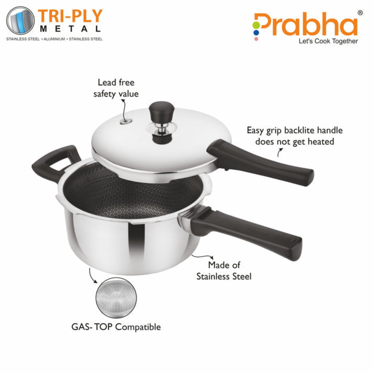 Prabha Triply Hexa Cube Non Stick Pressure Cooker