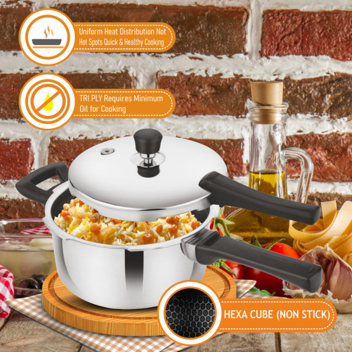 Prabha Triply Hexa Cube Non Stick Pressure Cooker
