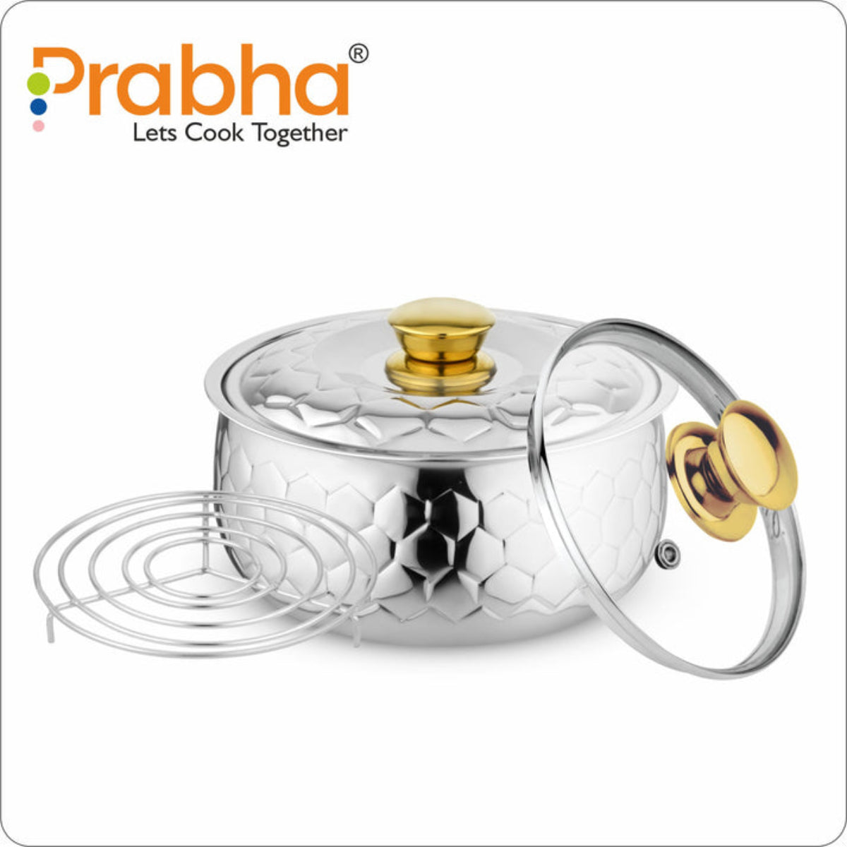 Prabha Hexa Queen Casserole With Steel & Glass Lid