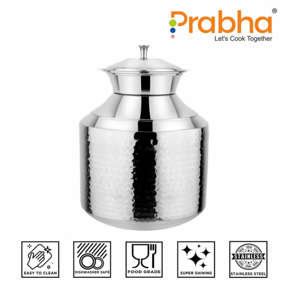 Prabha Stainless Steel Water Storing Maharaja Hammered Matki for Home & Kitchen