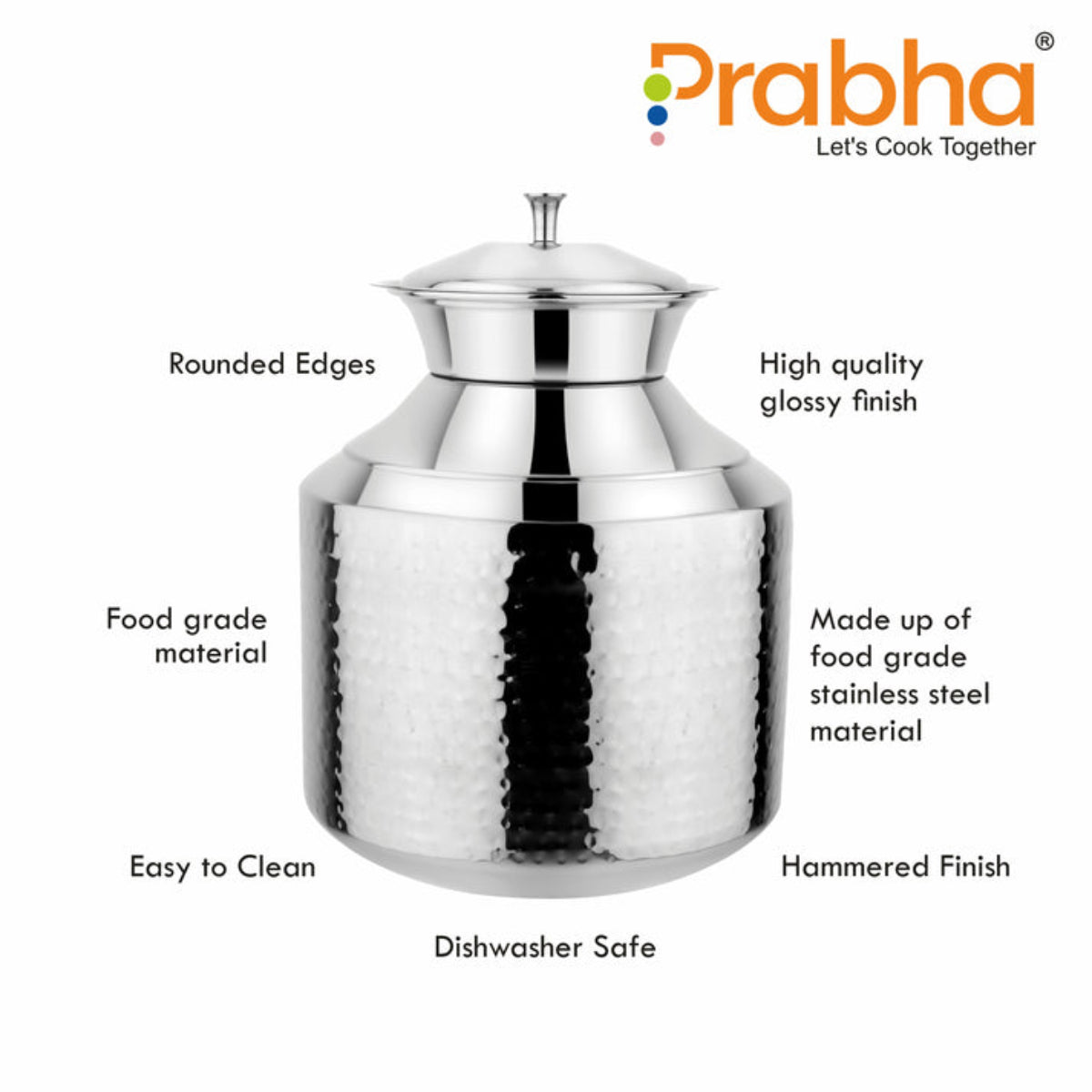 Prabha Stainless Steel Water Storing Maharaja Hammered Matki for Home & Kitchen