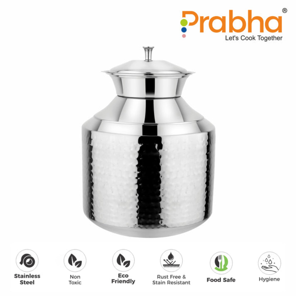 Prabha Stainless Steel Water Storing Maharaja Hammered Matki for Home & Kitchen