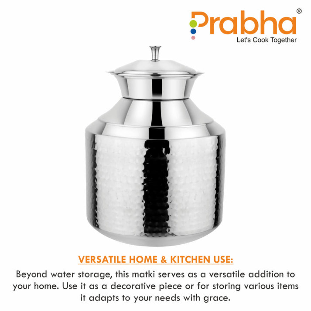 Prabha Stainless Steel Water Storing Maharaja Hammered Matki for Home & Kitchen
