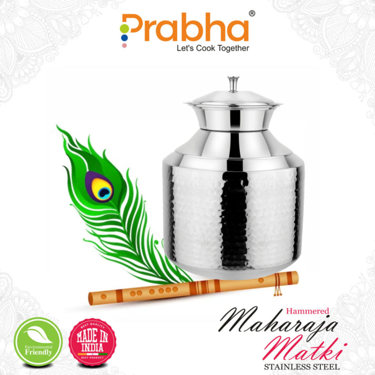 Prabha Stainless Steel Water Storing Maharaja Hammered Matki for Home & Kitchen