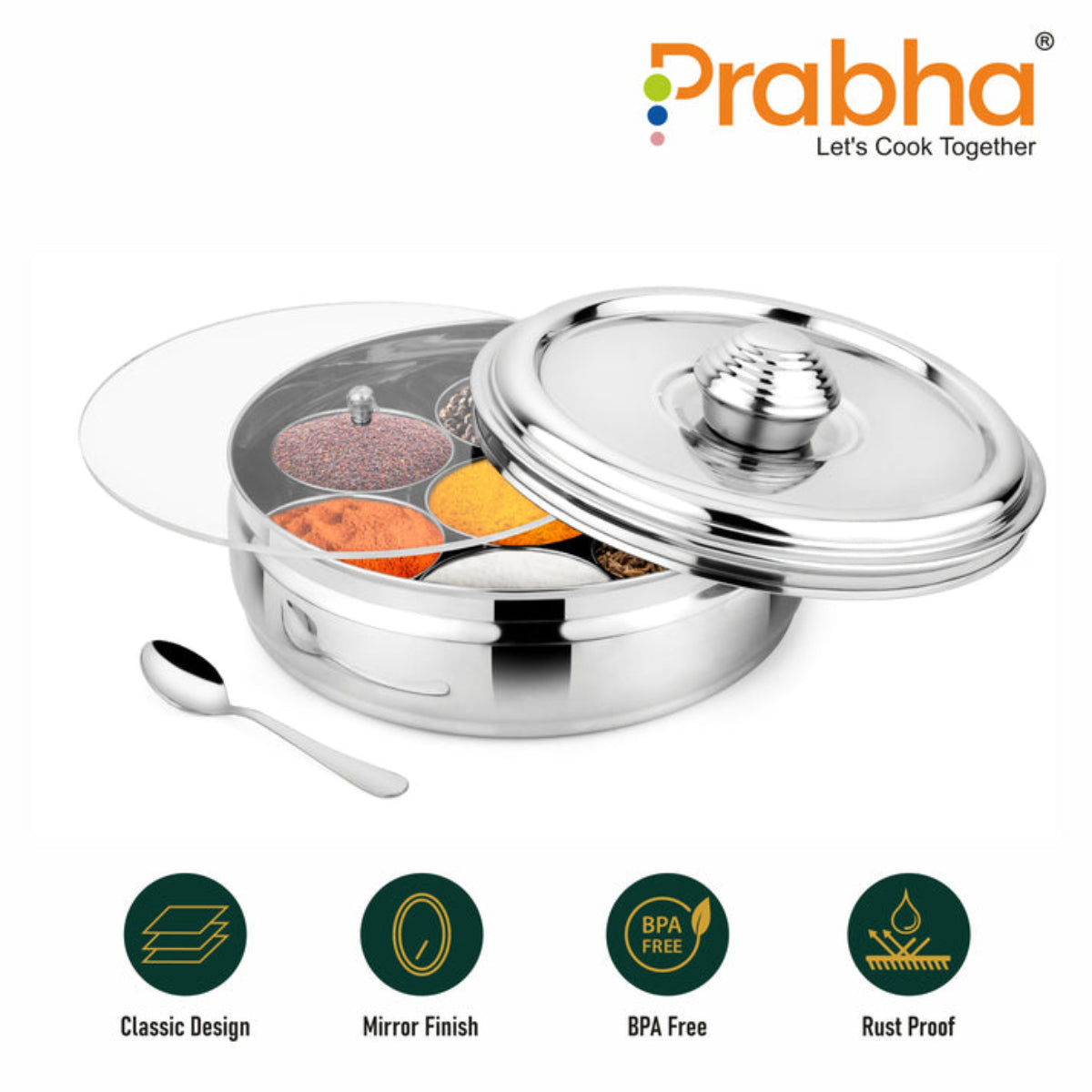 Prabha Stainless Steel Imperial Spice Box - Best for Home & Kitchen