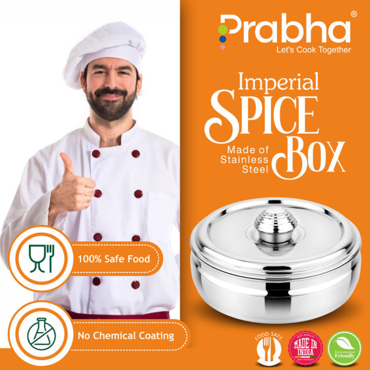 Prabha Stainless Steel Imperial Spice Box - Best for Home & Kitchen