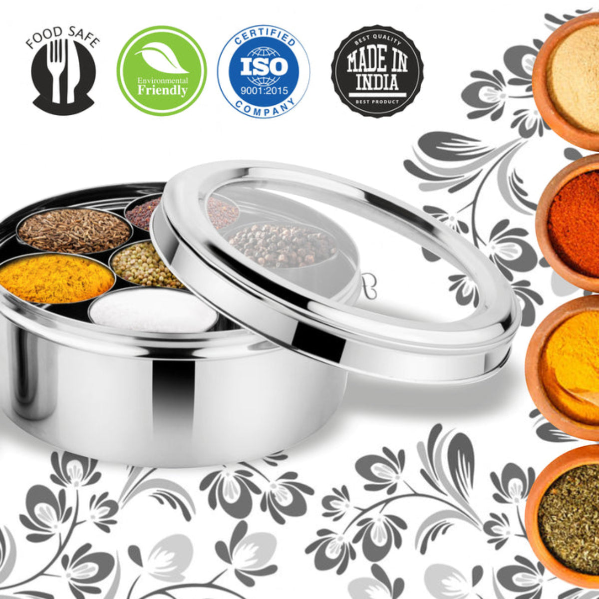 Prabha Jumbo Spice Box With See Through Lid