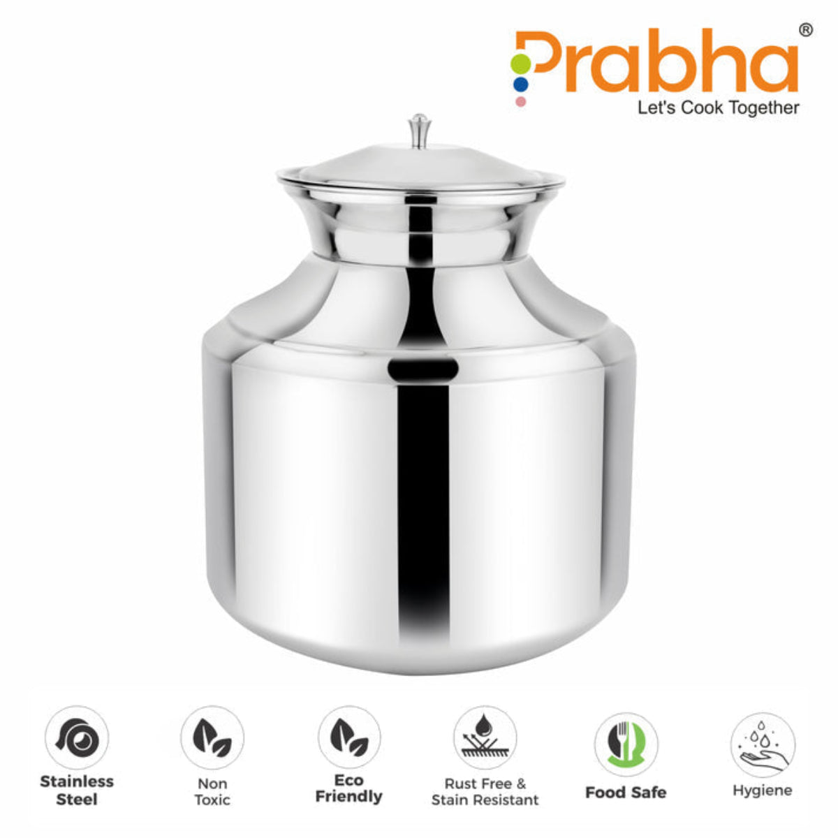 Praha Stainless Steel Water Storing Maharaja Plain Matki for Home & Kitchen