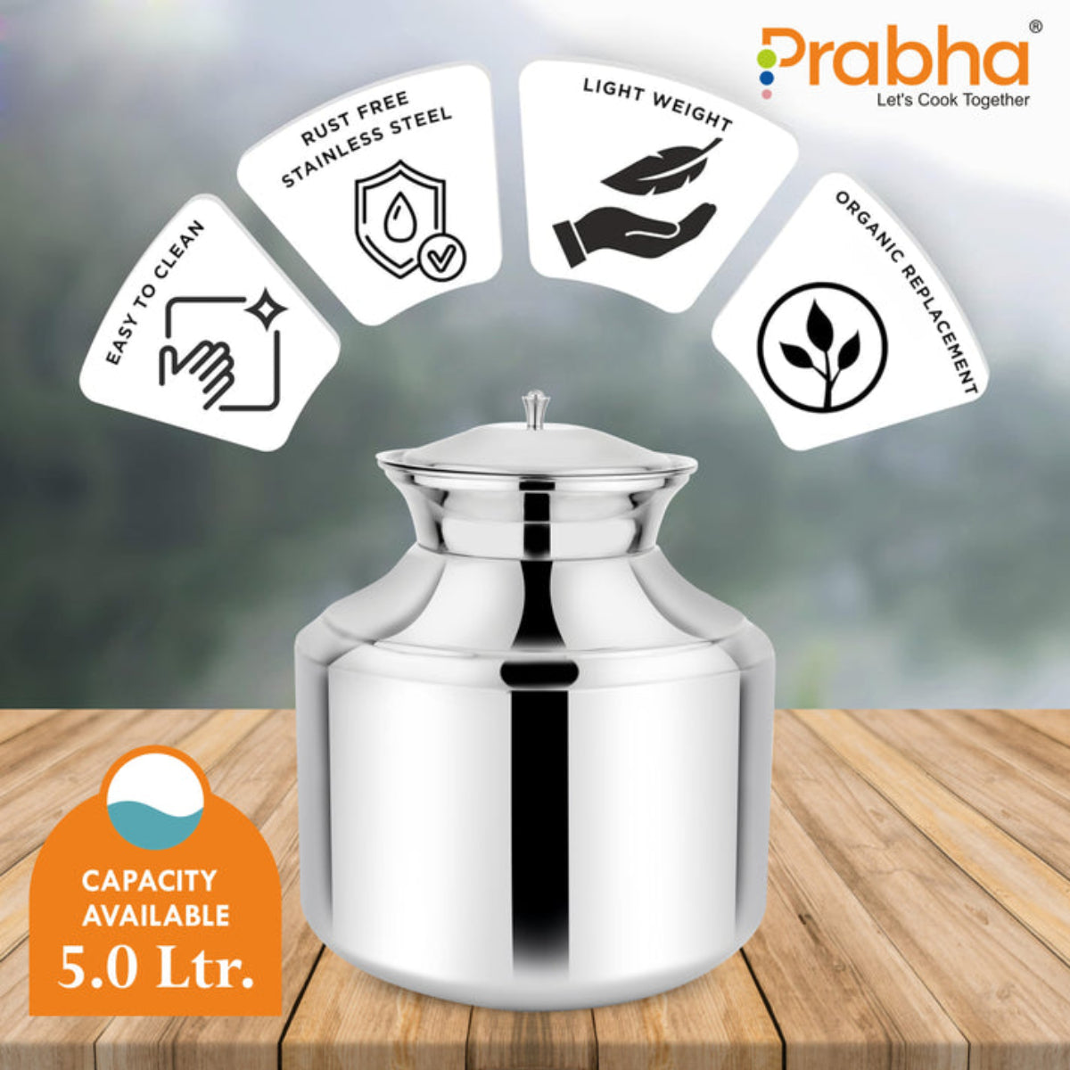 Praha Stainless Steel Water Storing Maharaja Plain Matki for Home & Kitchen
