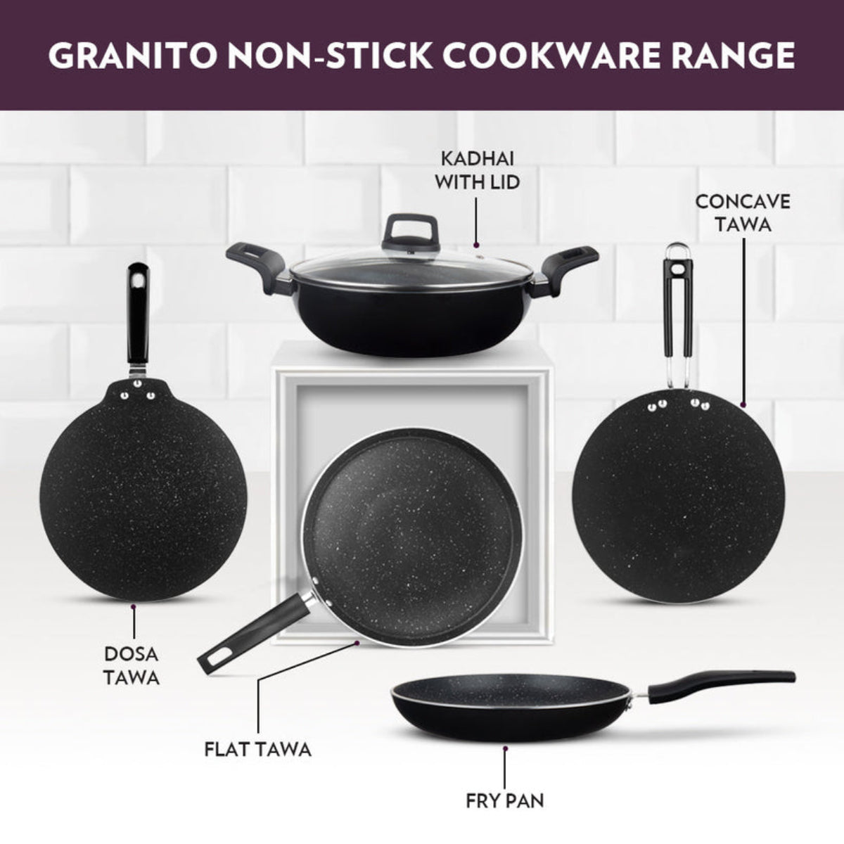 Borosil Granito Nonstick Kadhai With Glass Lid