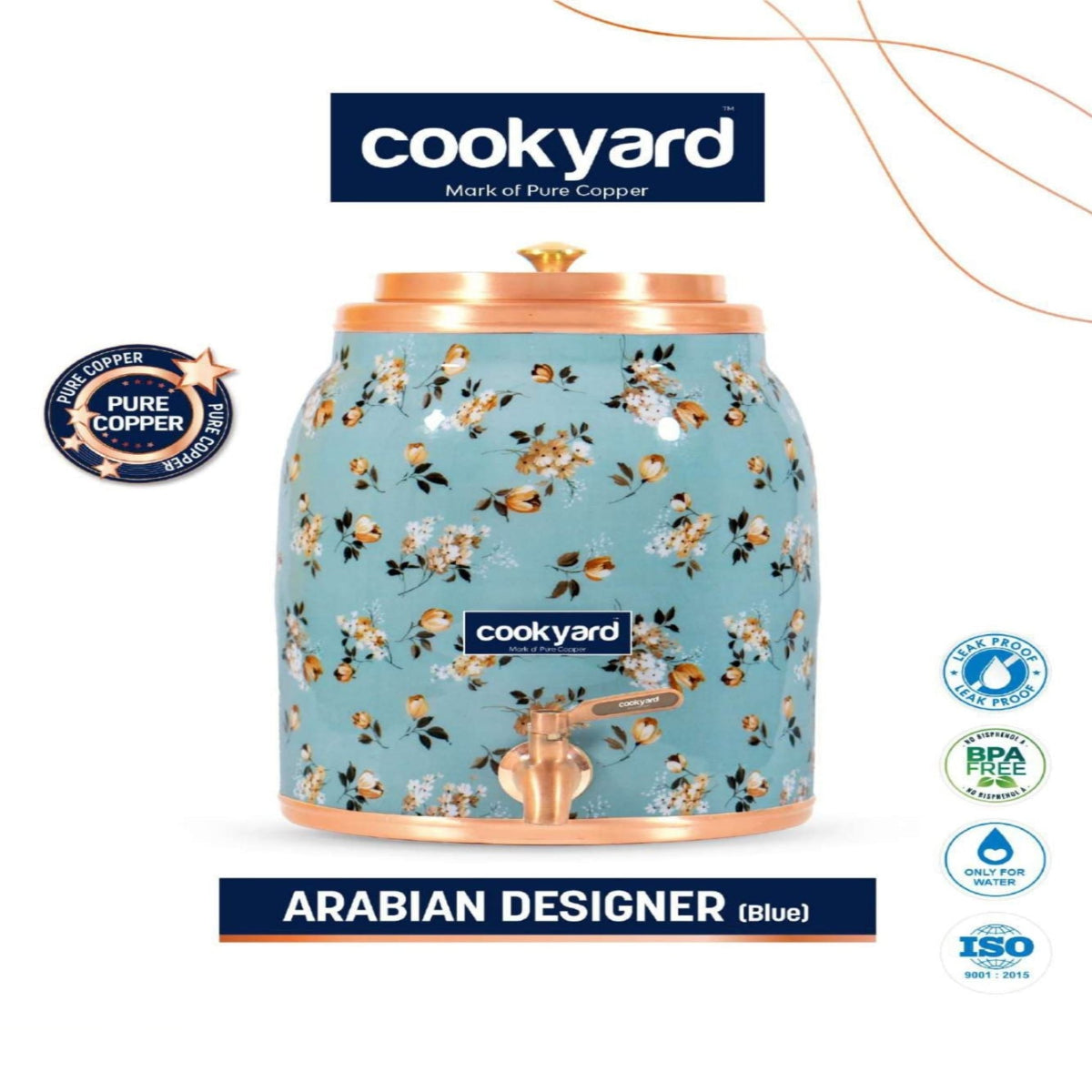 Cookyard Arabian Designer Water Copper Dispenser (Blue Floral )